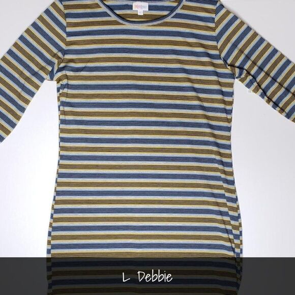 LuLaRoe Debbie Dress Large Black Yellow Grey Stripes Long Sleeves NWT - Picture 1 of 2